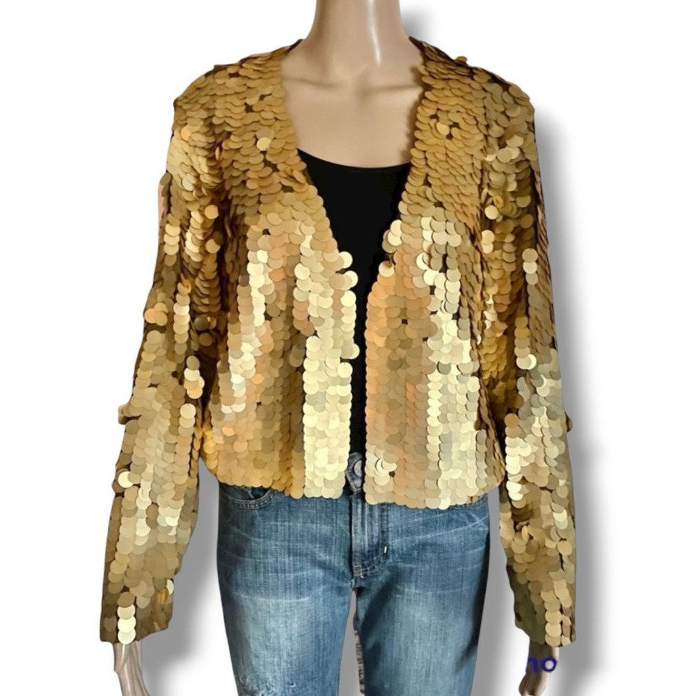 Vintage Anne Klein gold sequin cashmere blend cardigan sweater